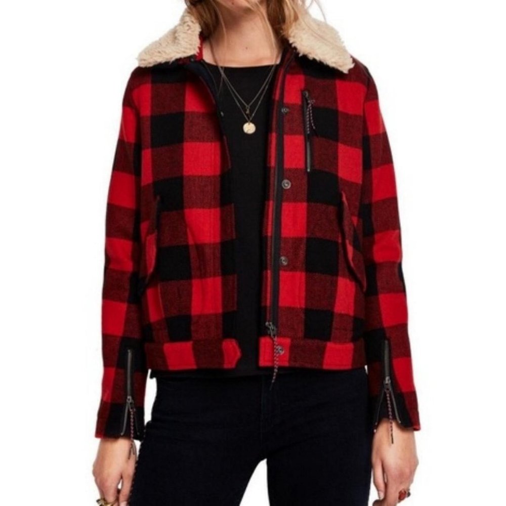 SCOTCH & SODA Detachable Teddy Collar Trucker Jacket Coat